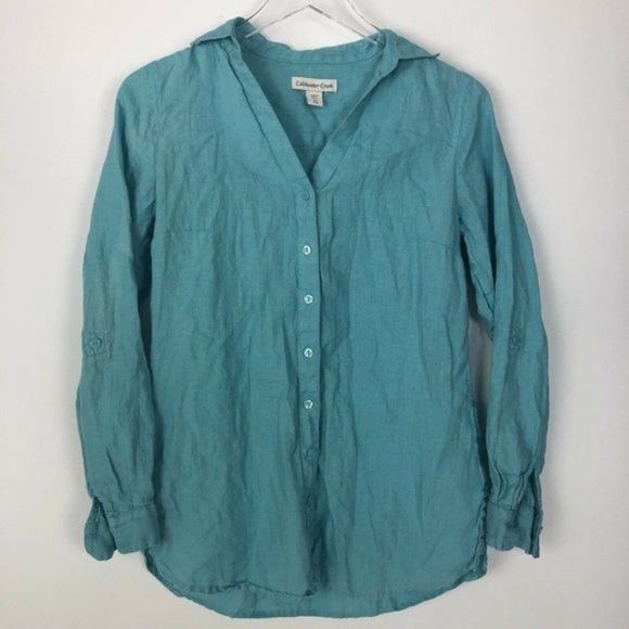 Cold Water Creek Blue Pure Linen Blouse XS - Picture 7 of 9